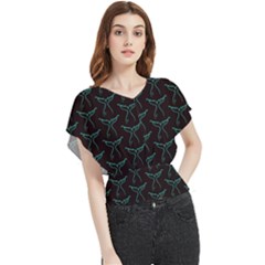 Blue Mermaid Tail Black Neon Butterfly Chiffon Blouse