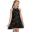 Blue Mermaid Tail Black Neon Kids  Halter Collar Waist Tie Chiffon Dress View1