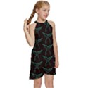 Blue Mermaid Tail Black Neon Kids  Halter Collar Waist Tie Chiffon Dress View3