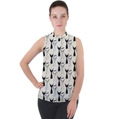 Black And White Mermaid Tail Mock Neck Chiffon Sleeveless Top by ConteMonfrey