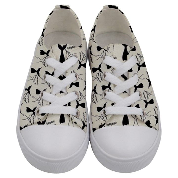 Black And White Mermaid Tail Kids  Low Top Canvas Sneakers