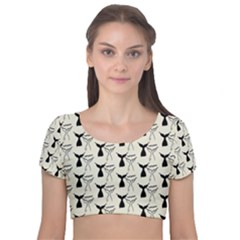 Black And White Mermaid Tail Velvet Short Sleeve Crop Top  by ConteMonfrey