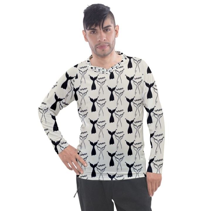 Black And White Mermaid Tail Men s Pique Long Sleeve Tee