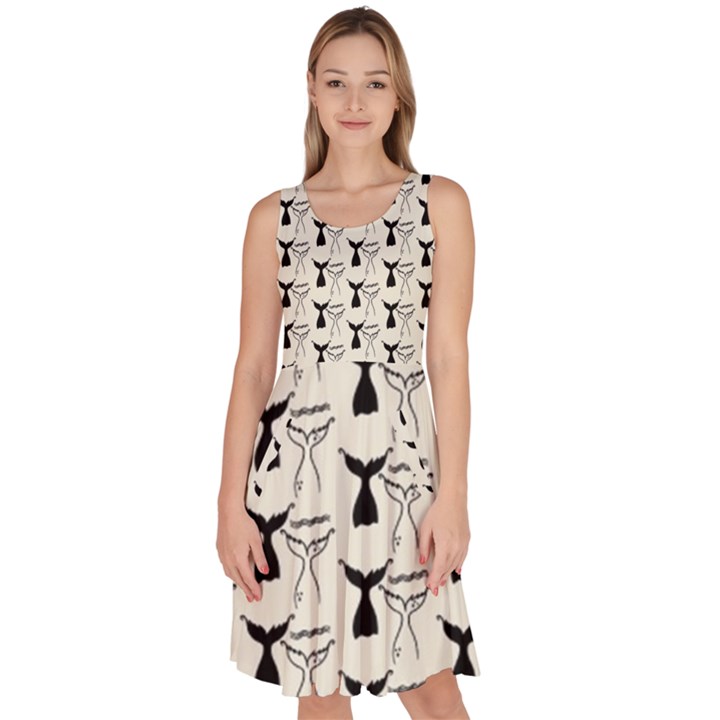 Black And White Mermaid Tail Knee Length Skater Dress With Pockets