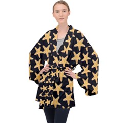 Starfish Minimalist  Long Sleeve Velvet Kimono  by ConteMonfrey