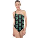 Watercolor Seaweed Black Classic One Shoulder Swimsuit View1