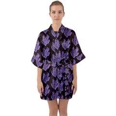 Black Seaweed Half Sleeve Satin Kimono  by ConteMonfrey