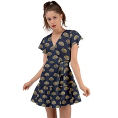 Cute Sea Shells  Flutter Sleeve Wrap Dress by ConteMonfrey