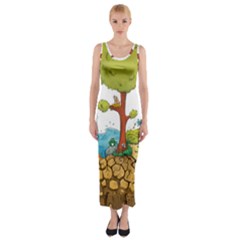 Natural Disaster Flood Earthquake Fitted Maxi Dress by Jancukart