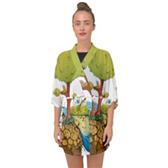 Natural Disaster Flood Earthquake Half Sleeve Chiffon Kimono