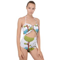 Natural Disaster Flood Earthquake Scallop Top Cut Out Swimsuit