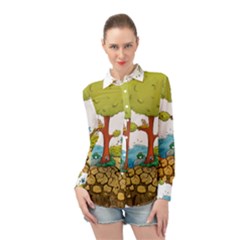 Natural Disaster Flood Earthquake Long Sleeve Chiffon Shirt