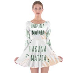 Hakuna Matata Tropical Leaves With Inspirational Quote Long Sleeve Skater Dress