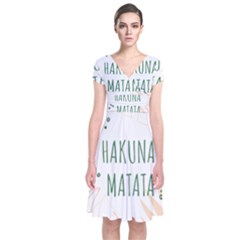 Hakuna Matata Tropical Leaves With Inspirational Quote Short Sleeve Front Wrap Dress