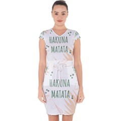 Hakuna Matata Tropical Leaves With Inspirational Quote Capsleeve Drawstring Dress 