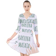 Hakuna Matata Tropical Leaves With Inspirational Quote Quarter Sleeve Front Wrap Dress by Jancukart