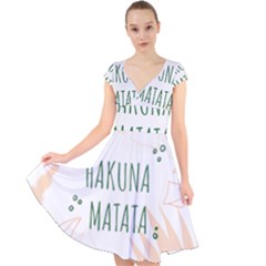 Hakuna Matata Tropical Leaves With Inspirational Quote Cap Sleeve Front Wrap Midi Dress by Jancukart