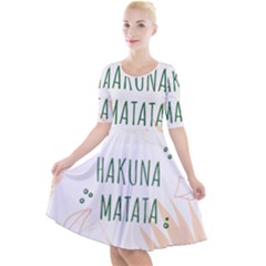 Hakuna Matata Tropical Leaves With Inspirational Quote Quarter Sleeve A-line Dress by Jancukart