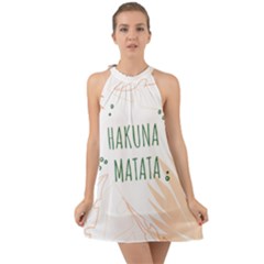 Hakuna Matata Tropical Leaves With Inspirational Quote Halter Tie Back Chiffon Dress