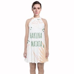 Hakuna Matata Tropical Leaves With Inspirational Quote Velvet Halter Neckline Dress 