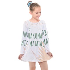 Hakuna Matata Tropical Leaves With Inspirational Quote Kids  Long Sleeve Dress