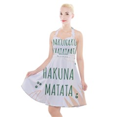 Hakuna Matata Tropical Leaves With Inspirational Quote Halter Party Swing Dress  by Jancukart