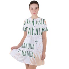 Hakuna Matata Tropical Leaves With Inspirational Quote Short Sleeve Shoulder Cut Out Dress  by Jancukart