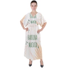 Hakuna Matata Tropical Leaves With Inspirational Quote V-neck Boho Style Maxi Dress by Jancukart