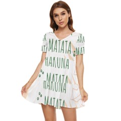 Hakuna Matata Tropical Leaves With Inspirational Quote Tiered Short Sleeve Babydoll Dress