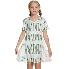 Hakuna Matata Tropical Leaves With Inspirational Quote Kids  Short Sleeve Tiered Mini Dress by Jancukart