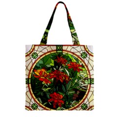 Flower Stained Glass Window Zipper Grocery Tote Bag