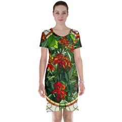 Flower Stained Glass Window Short Sleeve Nightdress