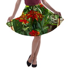 Flower Stained Glass Window A-line Skater Skirt