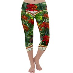 Flower Stained Glass Window Capri Yoga Leggings