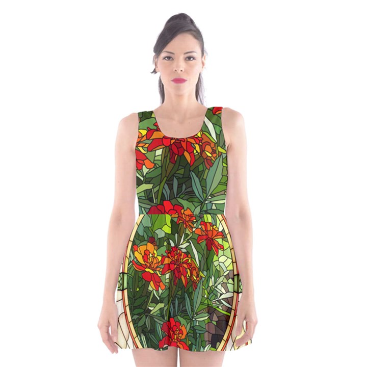 Flower Stained Glass Window Scoop Neck Skater Dress