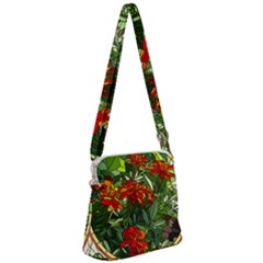 Flower Stained Glass Window Zipper Messenger Bag