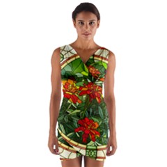 Flower Stained Glass Window Wrap Front Bodycon Dress