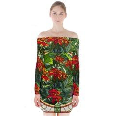 Flower Stained Glass Window Long Sleeve Off Shoulder Dress