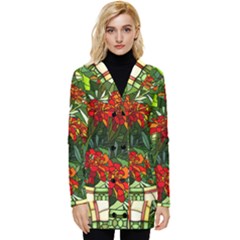 Flower Stained Glass Window Button Up Hooded Coat 