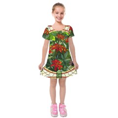 Flower Stained Glass Window Kids  Short Sleeve Velvet Dress