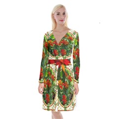 Flower Stained Glass Window Long Sleeve Velvet Front Wrap Dress