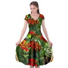 Flower Stained Glass Window Cap Sleeve Wrap Front Dress