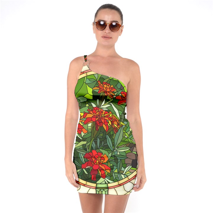 Flower Stained Glass Window One Soulder Bodycon Dress