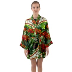 Flower Stained Glass Window Long Sleeve Satin Kimono