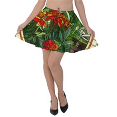 Flower Stained Glass Window Velvet Skater Skirt