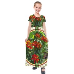 Flower Stained Glass Window Kids  Short Sleeve Maxi Dress