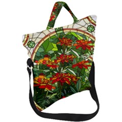 Flower Stained Glass Window Fold Over Handle Tote Bag