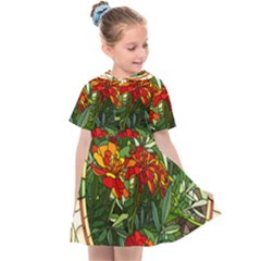 Flower Stained Glass Window Kids  Sailor Dress by Jancukart