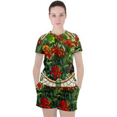 Flower Stained Glass Window Women s Tee And Shorts Set