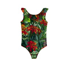 Flower Stained Glass Window Kids  Frill Swimsuit